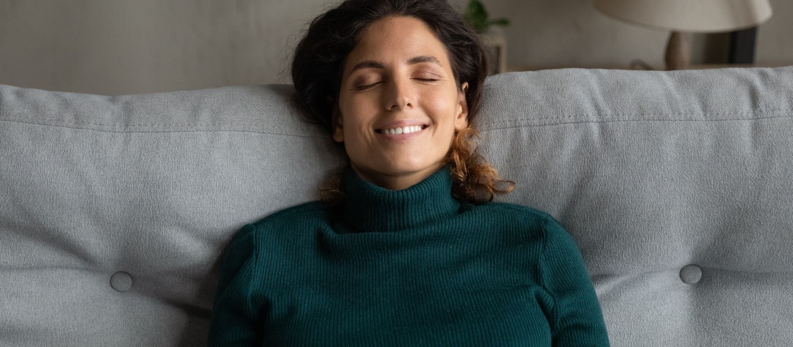 woman calm breathing warm natural soft light